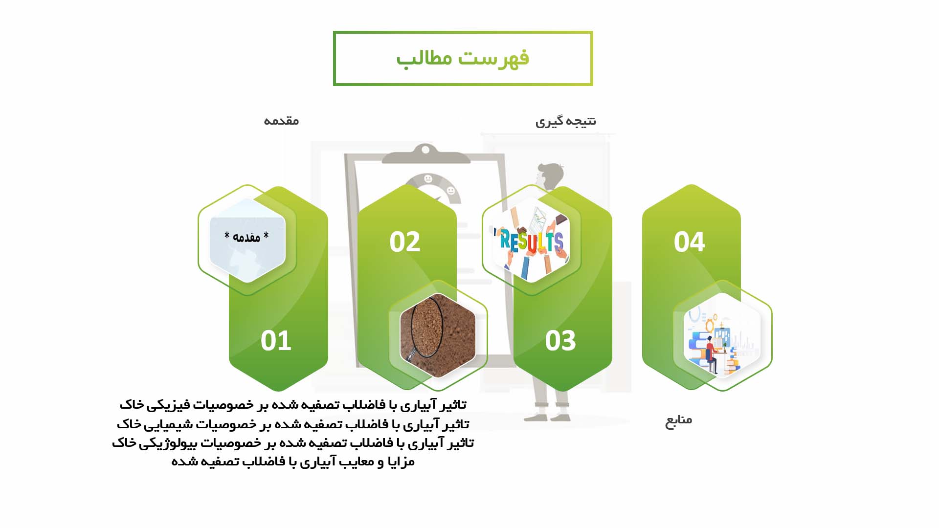 پاورپوینت در مورد تاثیر آبیاری با فاضلاب تصفیه شده بر خصوصیات خاک‌های کشاورزی